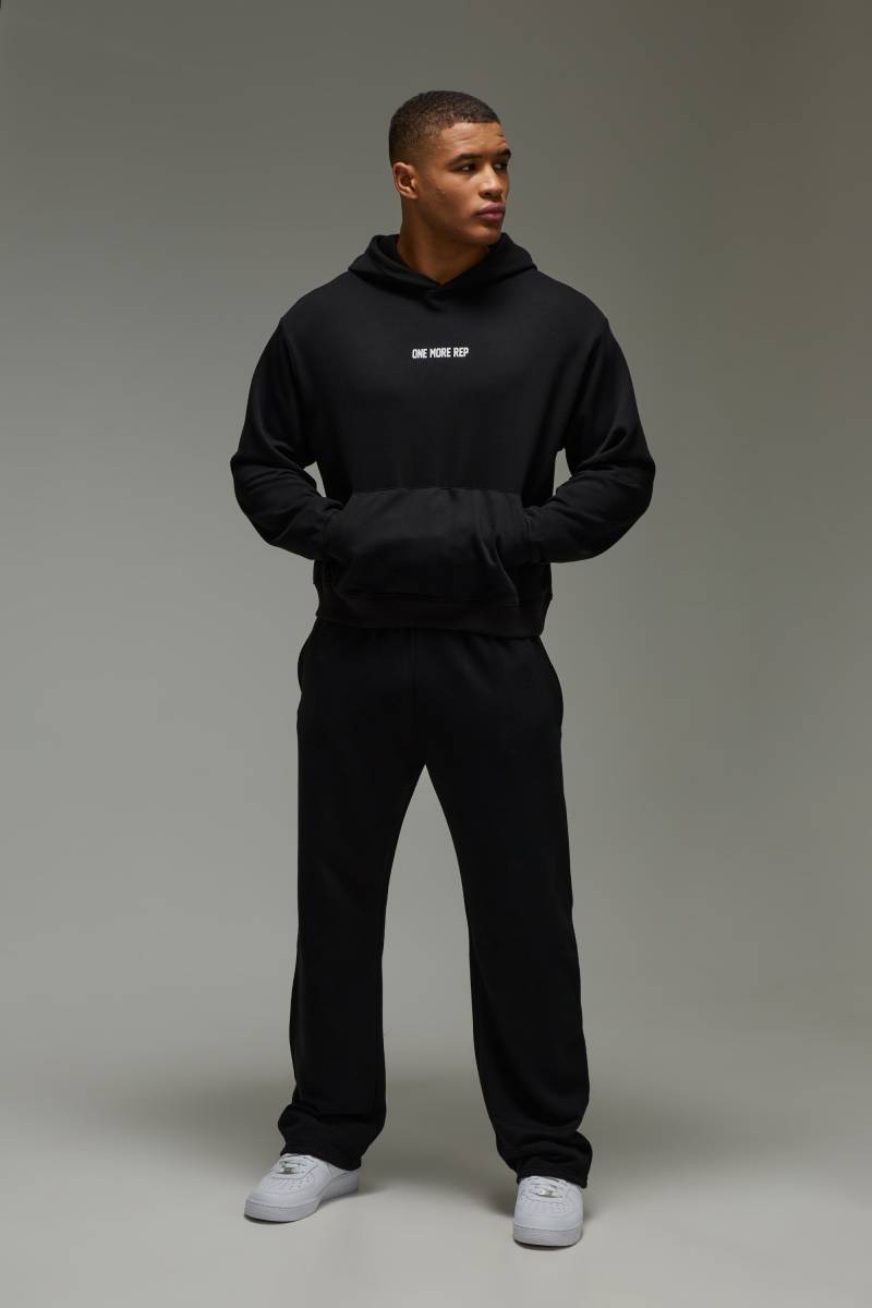 Kastiger Oversize Man Active Hoodie mit One More Rep Print - Schwarz - XL, Schwarz von boohooman