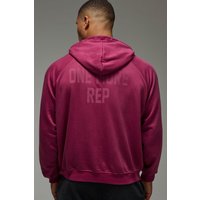 Kastiger Oversize Man Active Hoodie mit One More Rep Print - Rot - L, Rot von boohooman