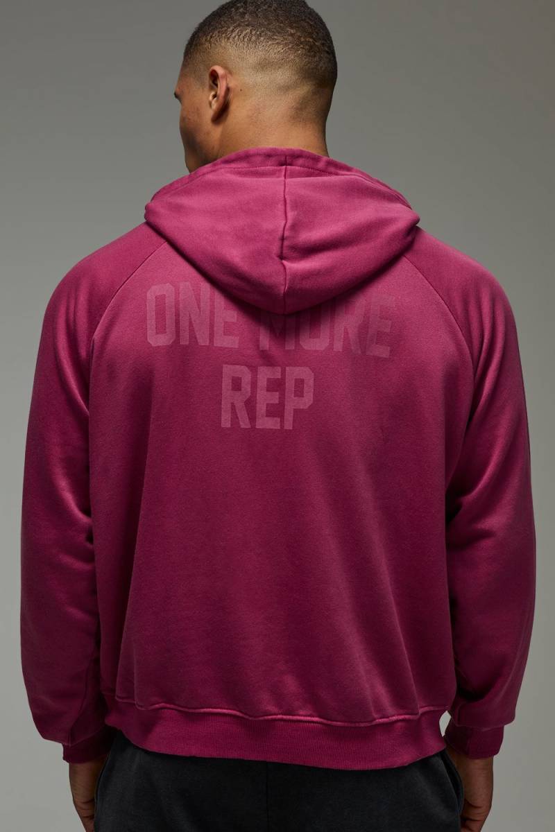 Kastiger Oversize Man Active Hoodie mit One More Rep Print - Rot - L, Rot von boohooman