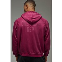 Kastiger Oversize Man Active Hoodie mit One More Rep Print - Rot - XS, Rot Kastiger Oversize Man Active Hoodie mit One More Rep Print - Rot - XS, Rot von boohooman