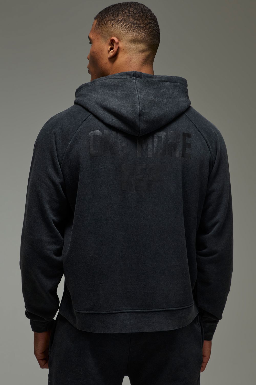 Kastiger Oversize Man Active Hoodie mit One More Rep Print - Schwarz - L, Schwarz von boohooman