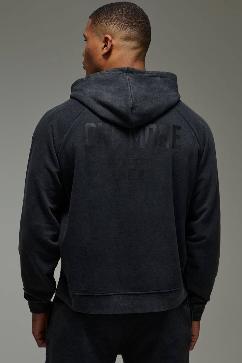 Kastiger Oversize Man Active Hoodie mit One More Rep Print - Schwarz - XS, Schwarz von boohooman