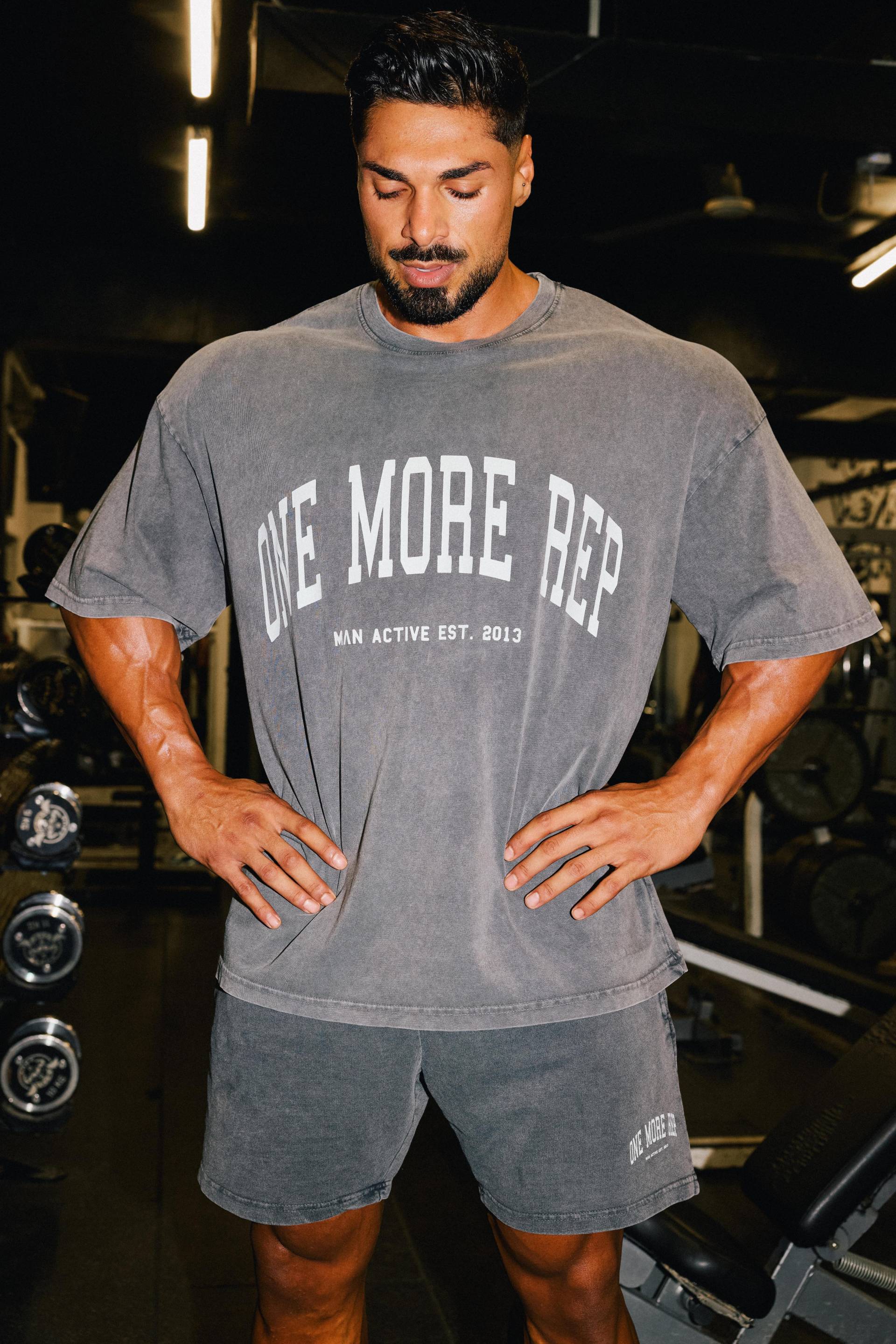 Man Active One More Rep Oversized Washed T-shirt - Schwarz - M, Schwarz von boohooman