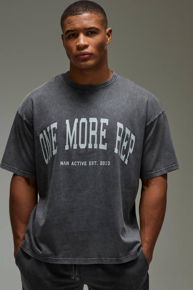 Man Active One More Rep Oversized Washed T-shirt - Schwarz - M, Schwarz von boohooman