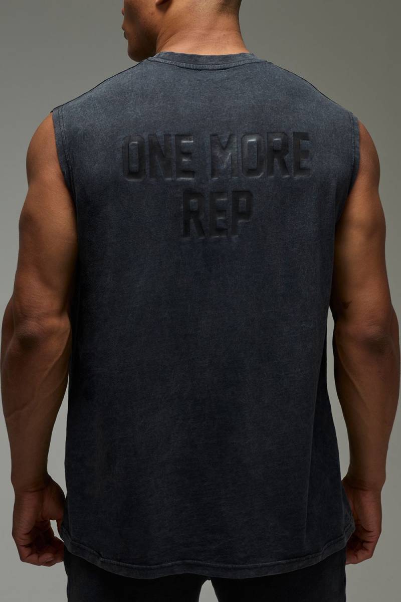 Man Active Oversize vesttop mit One More Rep Print - Schwarz - S, Schwarz von boohooman