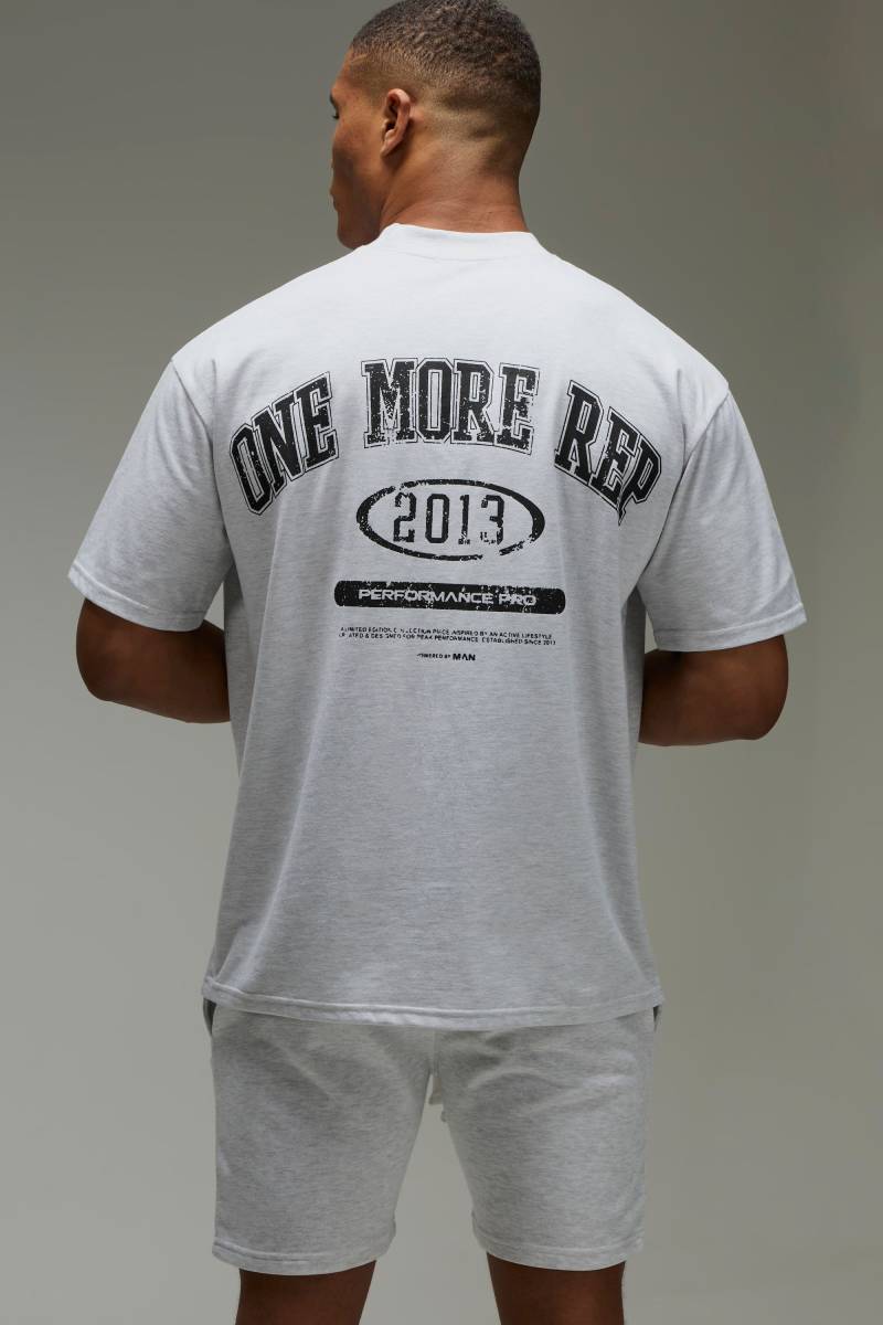 Man Active T-Shirt mit One More Rep Print & Shorts - Grau - S, Grau von boohooman
