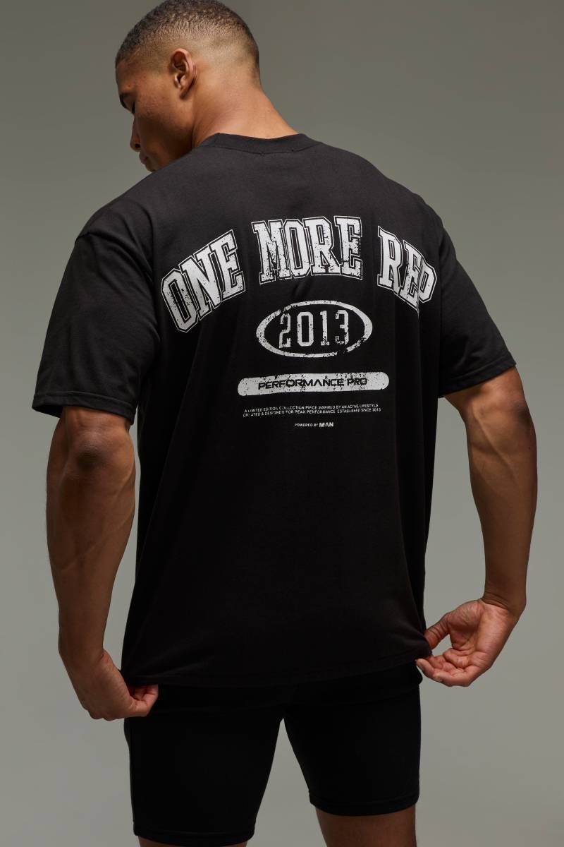 Man Active T-Shirt mit One More Rep Print & Shorts - Schwarz - L, Schwarz von boohooman