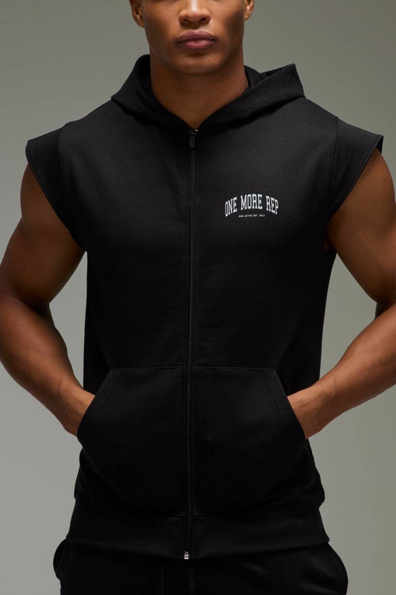 Man Active One More Rep ärmelloser Hoodie mit Reißverschluss - Schwarz - XS, Schwarz Man Active One More Rep ärmelloser Hoodie mit Reißverschluss - Schwarz - XS, Schwarz von boohooman