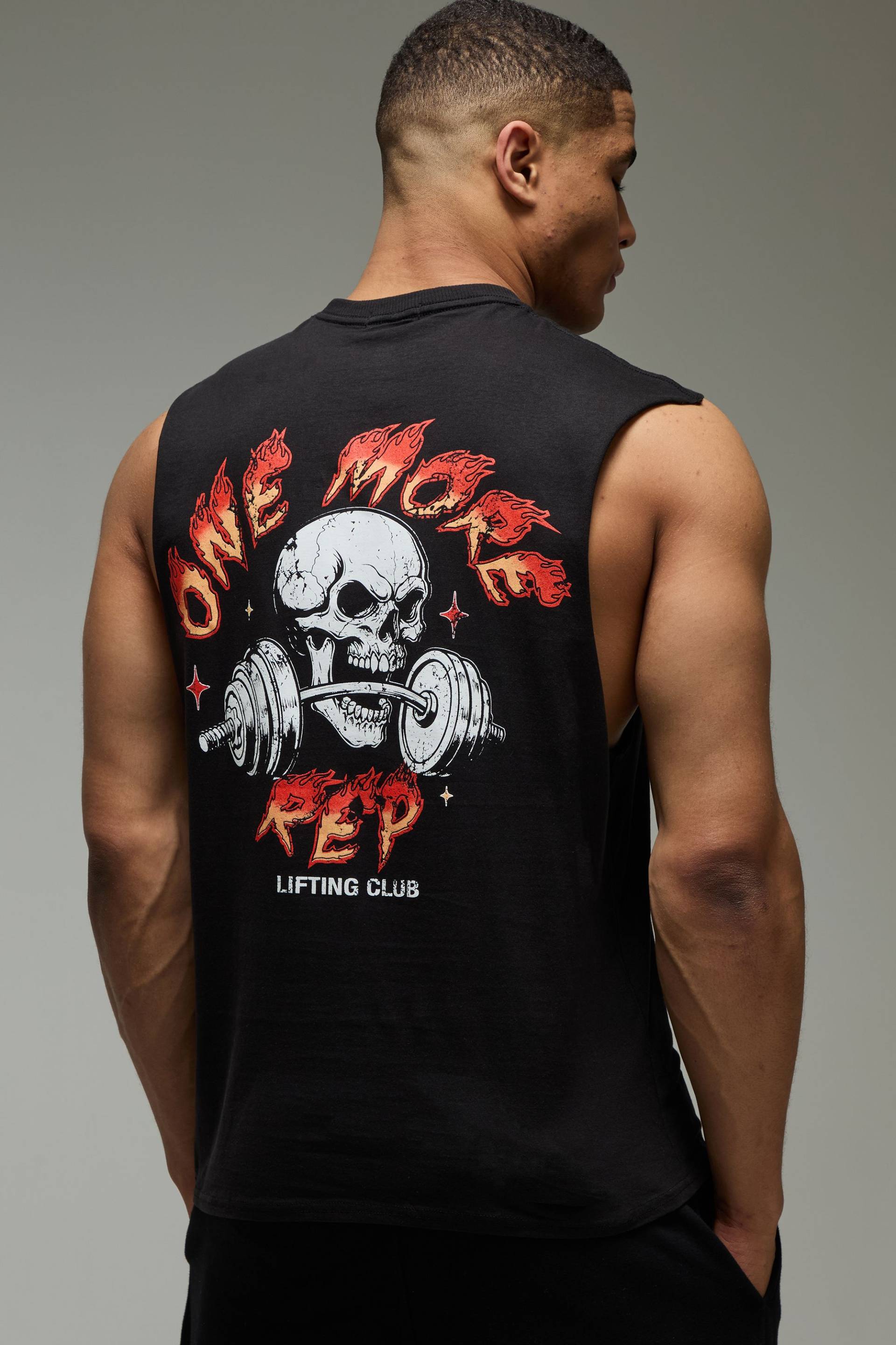 Man Active One More Rep vesttop mit Totenkopf-Print - Schwarz - XS, Schwarz Man Active One More Rep vesttop mit Totenkopf-Print - Schwarz - XS, Schwarz von boohooman