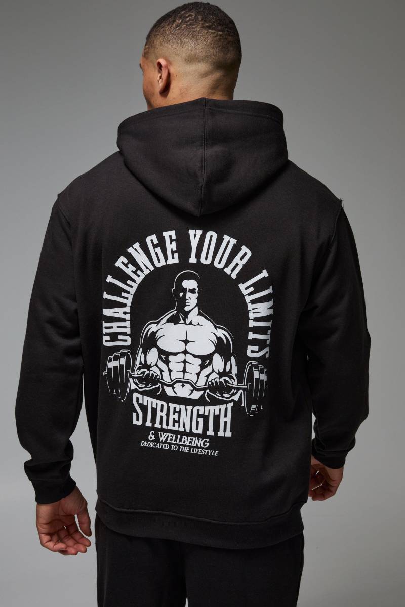 Man Active Oversize Hoodie mit Challenge Your Limits Print - Schwarz - XS, Schwarz von boohooman