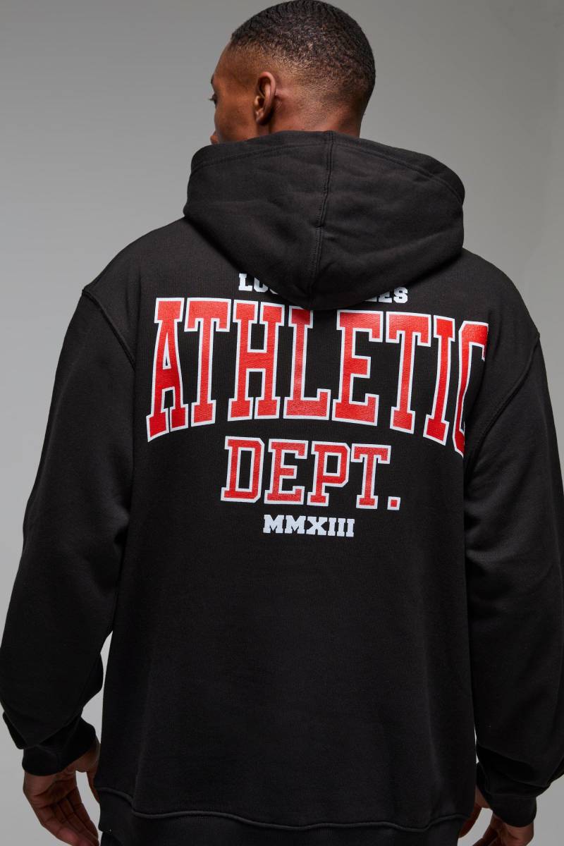 Man Active Oversize Hoodie mit Los Angeles Athletic Dept. Print - Schwarz - M, Schwarz von boohooman