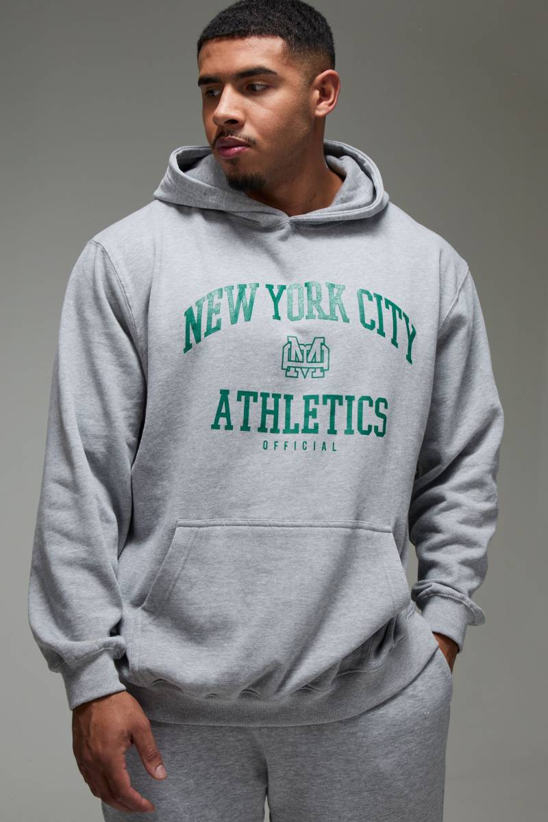 Man Active Oversize Hoodie mit New York City Athletics Print - Grau - L, Grau von boohooman