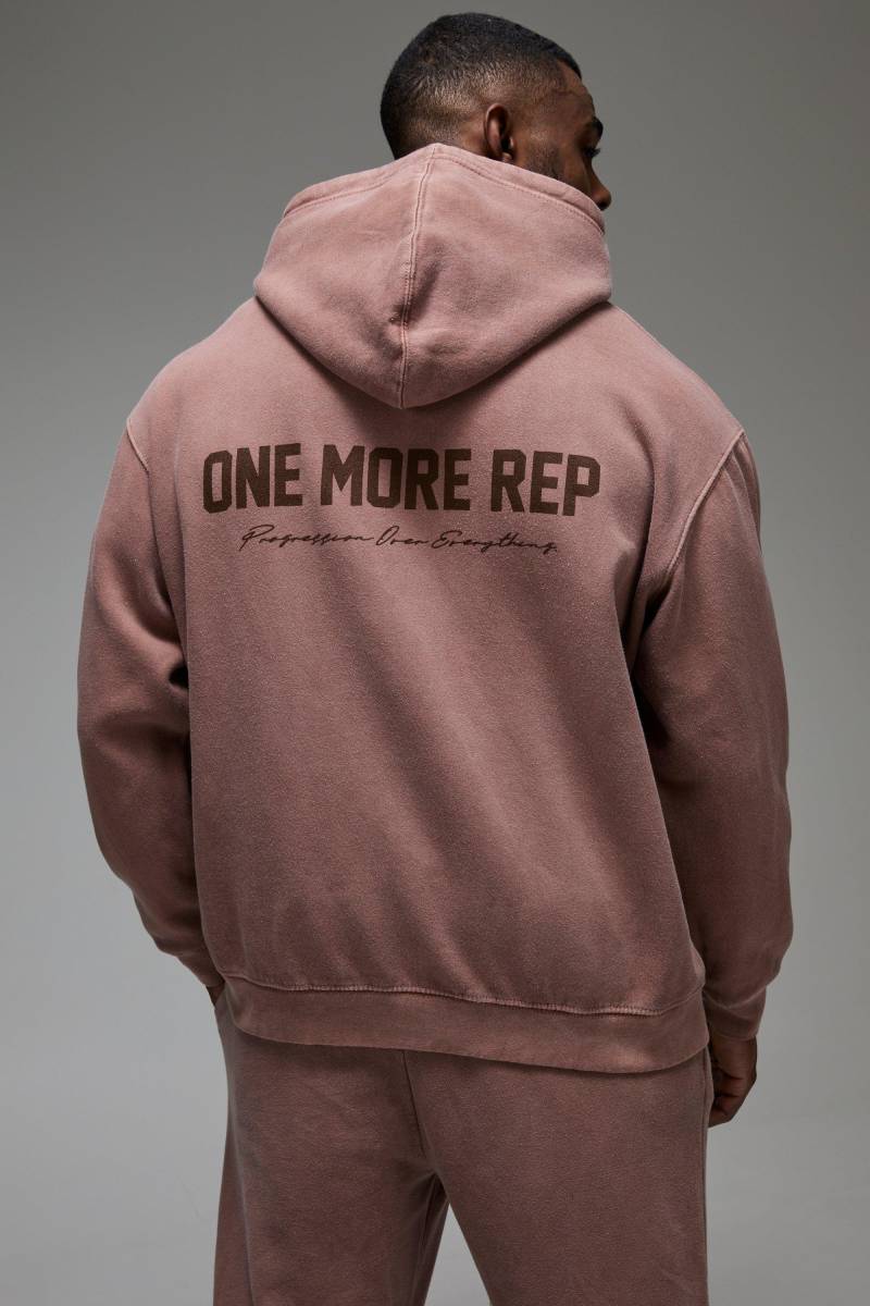 Man Active Oversize Hoodie mit One More Rep Print - Braun - XS, Braun von boohooman