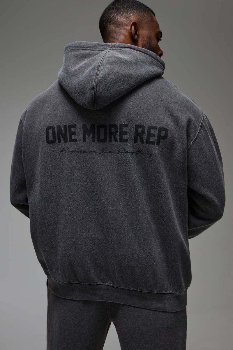 Man Active Oversize Hoodie mit One More Rep Print - Schwarz - L, Schwarz von boohooman