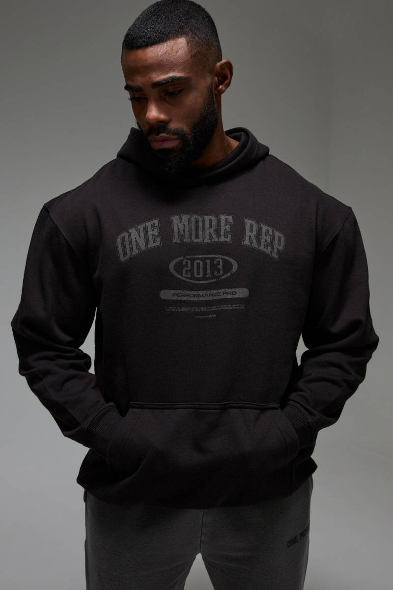 Man Active Oversize Hoodie mit One More Rep Print - Schwarz - M, Schwarz von boohooman