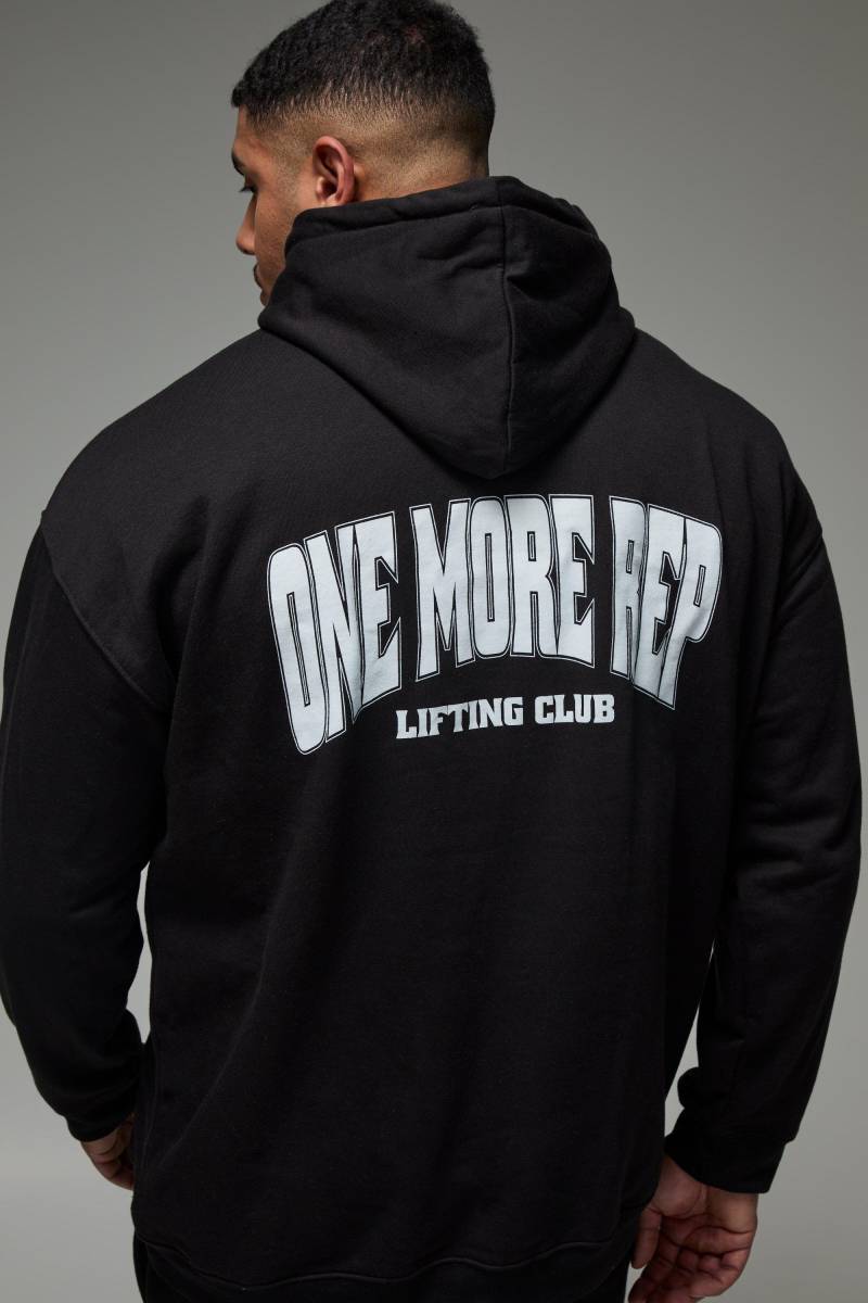 Man Active Oversize Hoodie mit One More Rep Print - Schwarz - XS, Schwarz von boohooman