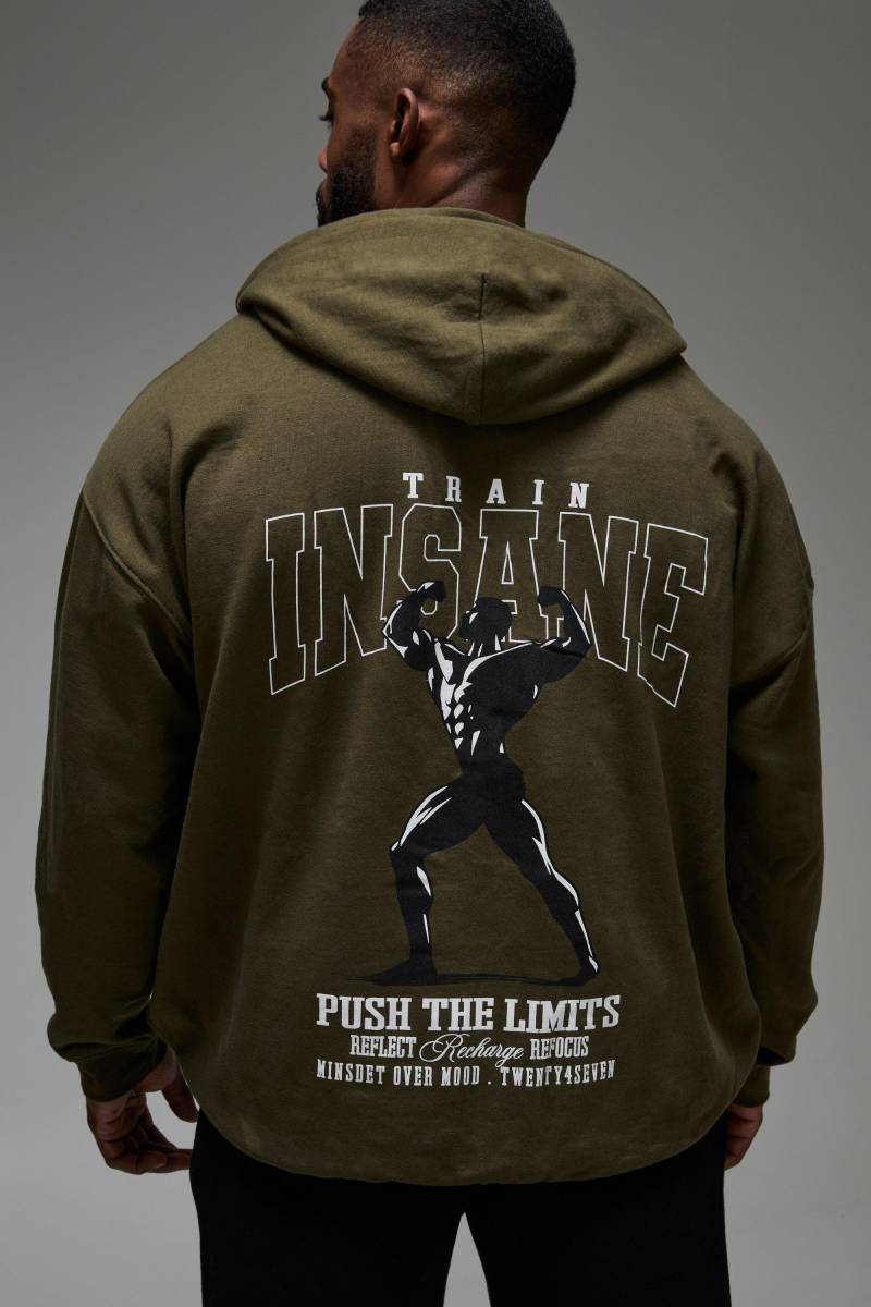 Man Active Oversize Hoodie mit Push The Limits Print - Khaki - M, Khaki von boohooman