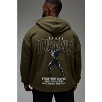 Man Active Oversize Hoodie mit Push The Limits Print - Khaki - XS, Khaki von boohooman
