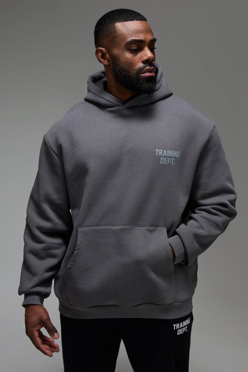 Man Active Oversize Hoodie mit Training Dept Print - Grau - XS, Grau von boohooman