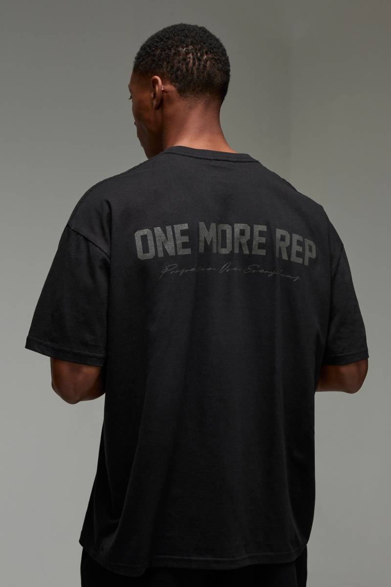 Man Active Oversize T-Shirt mit One More Rep Print - Schwarz - L, Schwarz von boohooman