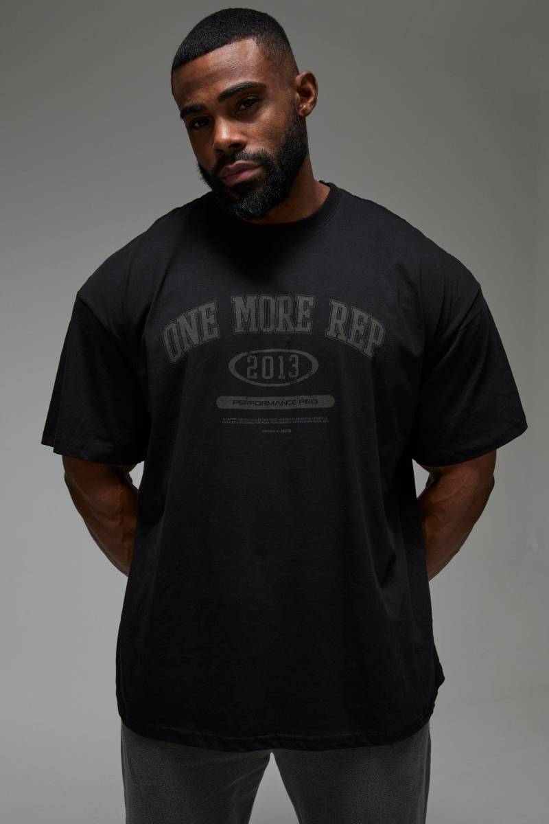 Man Active Oversize T-Shirt mit One More Rep Print - Schwarz - M, Schwarz von boohooman