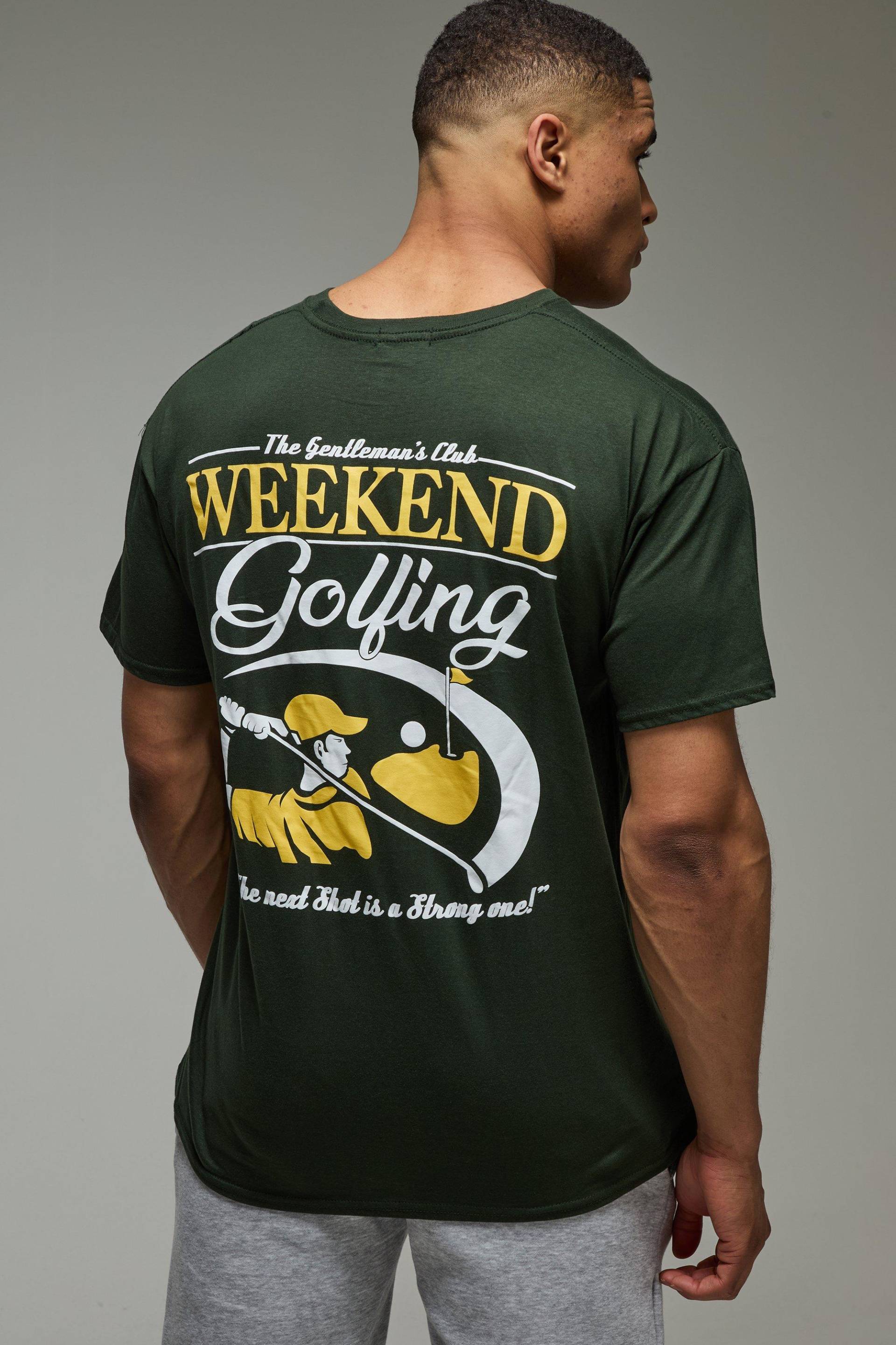 Man Active Oversize T-Shirt mit Weekend Golfing Print - Grün - XS, Grün von boohooman