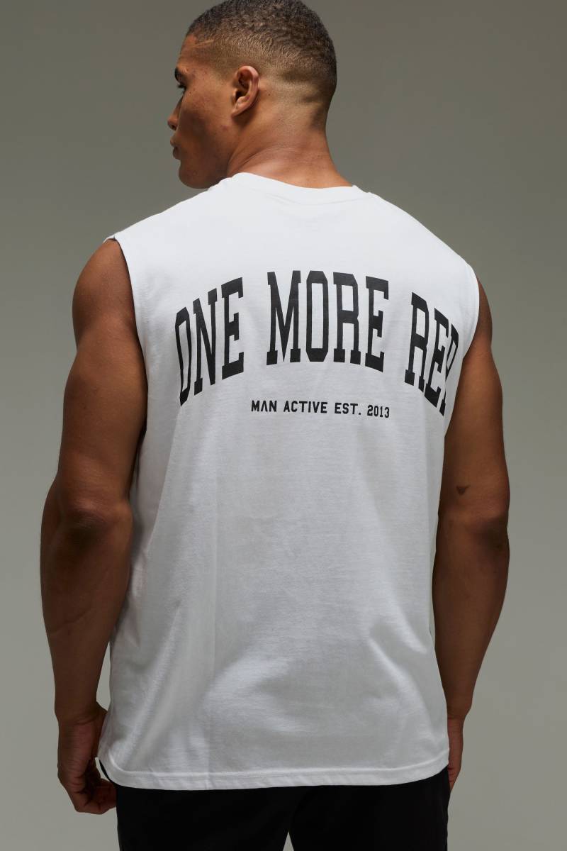 Man Active Oversize vesttop mit One More Rep Print - Weiß - XS, Weiß von boohooman