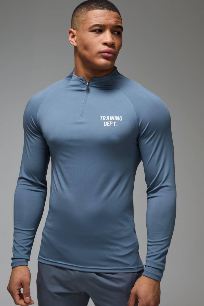Man Active Performance Trainings Dept. Muscle T-Shirt mit 1/4 Reißverschluss - Grau - M, Grau von boohooman