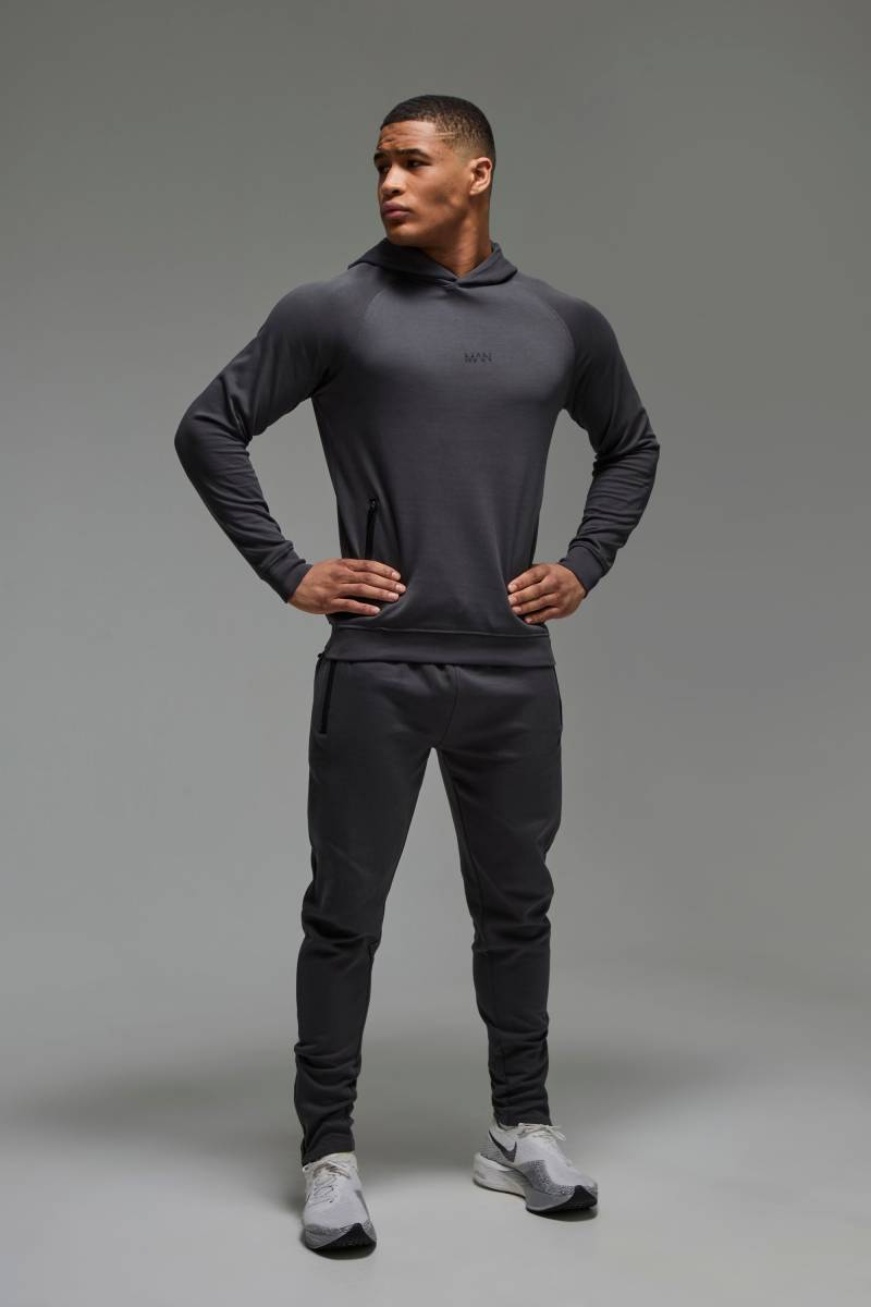 Man Active Pro Fleece Hoodie & Skinny Jogginghose - Grau - M, Grau von boohooman