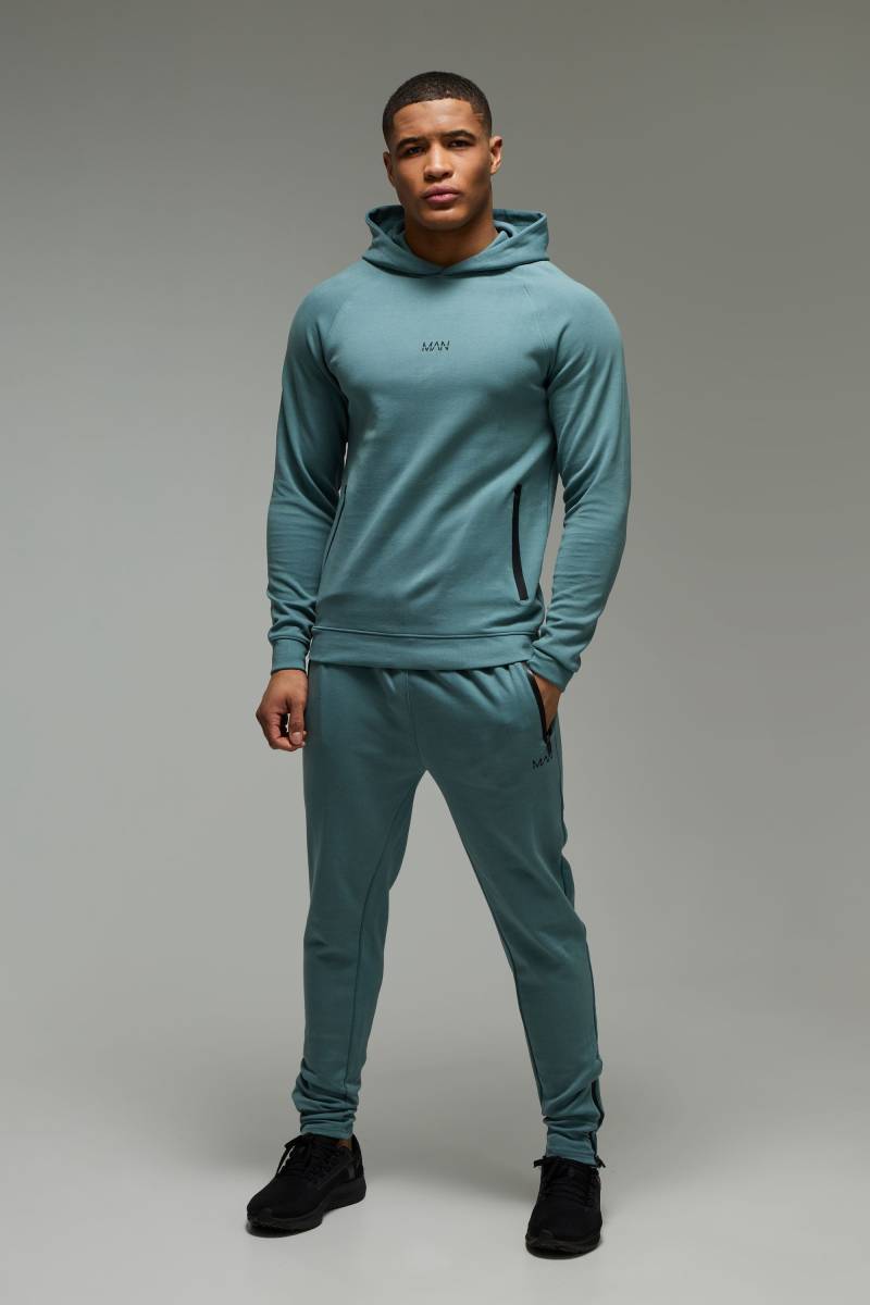 Man Active Pro Fleece Hoodie & Skinny Jogginghose - Grün - M, Grün von boohooman