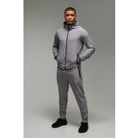 Man Active Pro Stretch Trainingsanzug mit Reißverschluss und Kapuze - Grau - XS, Grau von boohooman