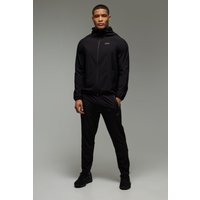 Man Active Pro Stretch Trainingsanzug mit Reißverschluss und Kapuze - Schwarz - S, Schwarz von boohooman