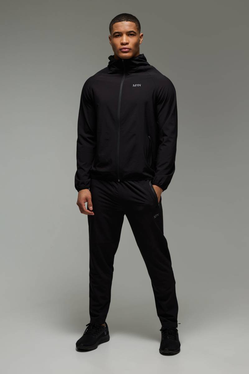 Man Active Pro Stretch Trainingsanzug mit Reißverschluss und Kapuze - Schwarz - XS, Schwarz von boohooman