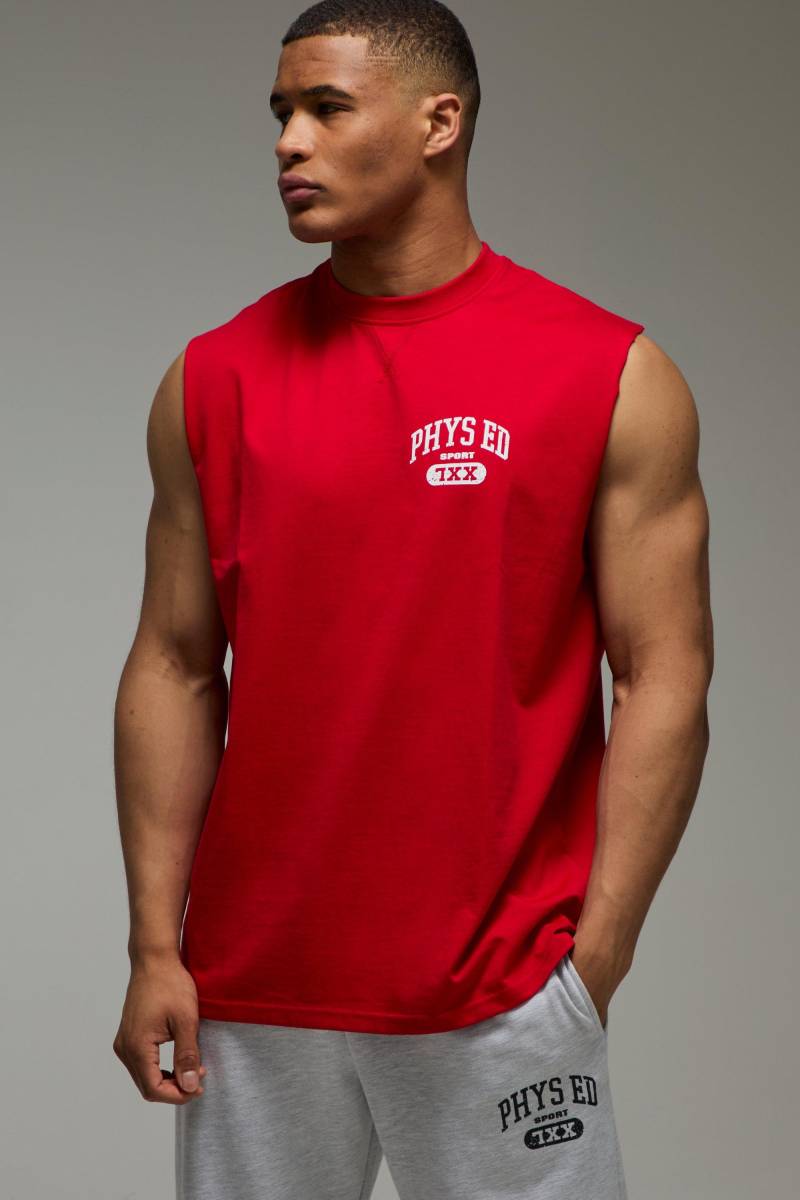 Man Active Psych Ed Oversize vesttop - Rot - XL, Rot von boohooman