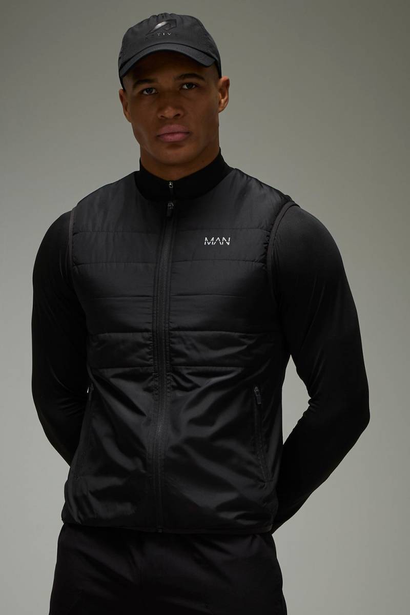 Gesteppte Man Active Lauf-Weste - Schwarz - XS, Schwarz von boohooman