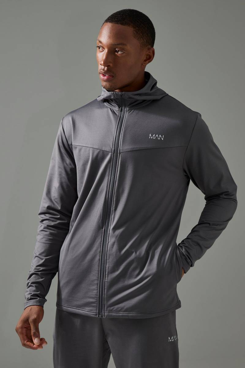 Man Active Slim-Fit Performance Hoodie mit Reißverschluss - Grau - XXL, Grau von boohooman