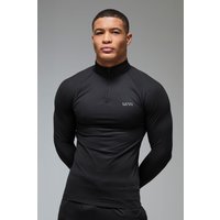 Man Active Slim-Fit Performance Trainingsoberteil mit 1/4 Reißverschluss - Schwarz - XL, Schwarz von boohooman