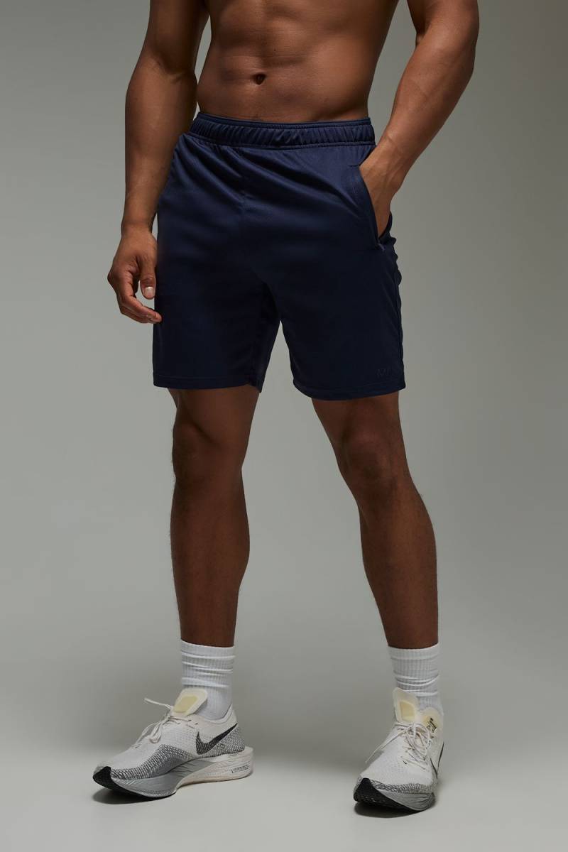 Man Active Stretch 7inch Shorts mit Reißverschluss-Taschen - Blau - S, Blau von boohooman
