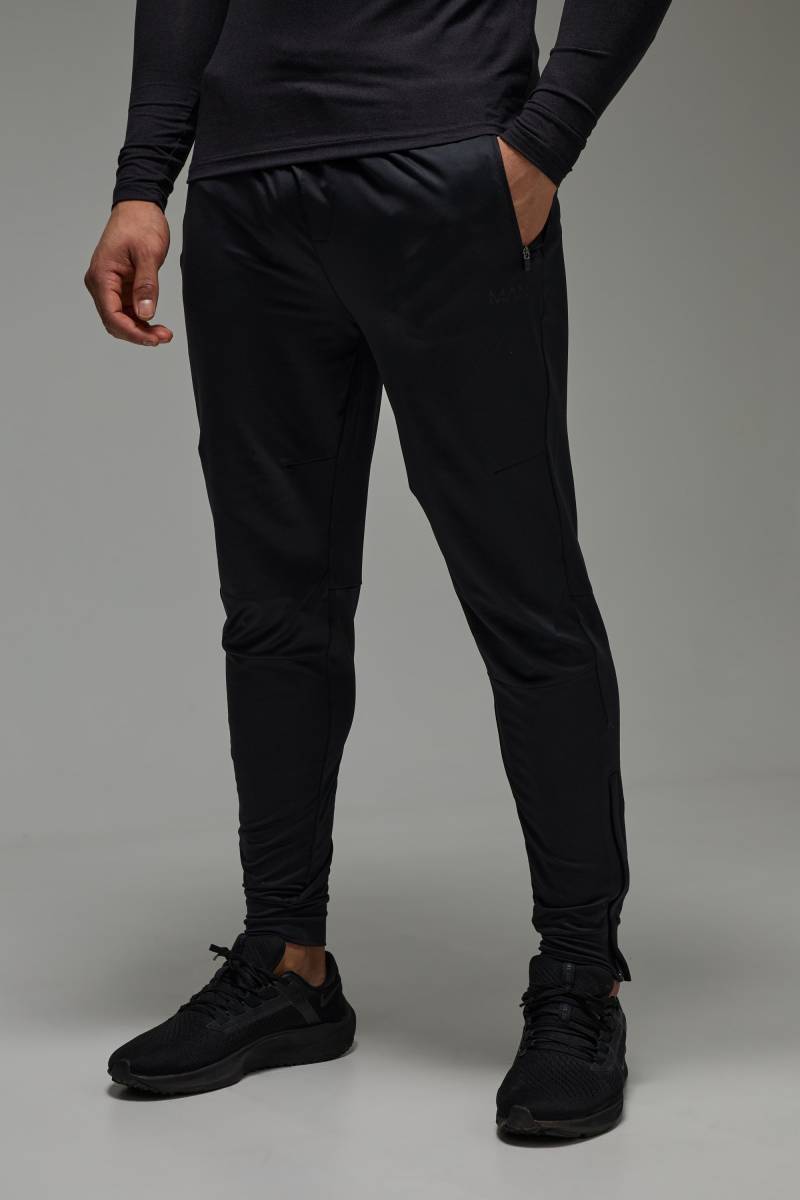 Man Active Stretch-Jogginghose mit Reißverschluss - Schwarz - XS, Schwarz von boohooman