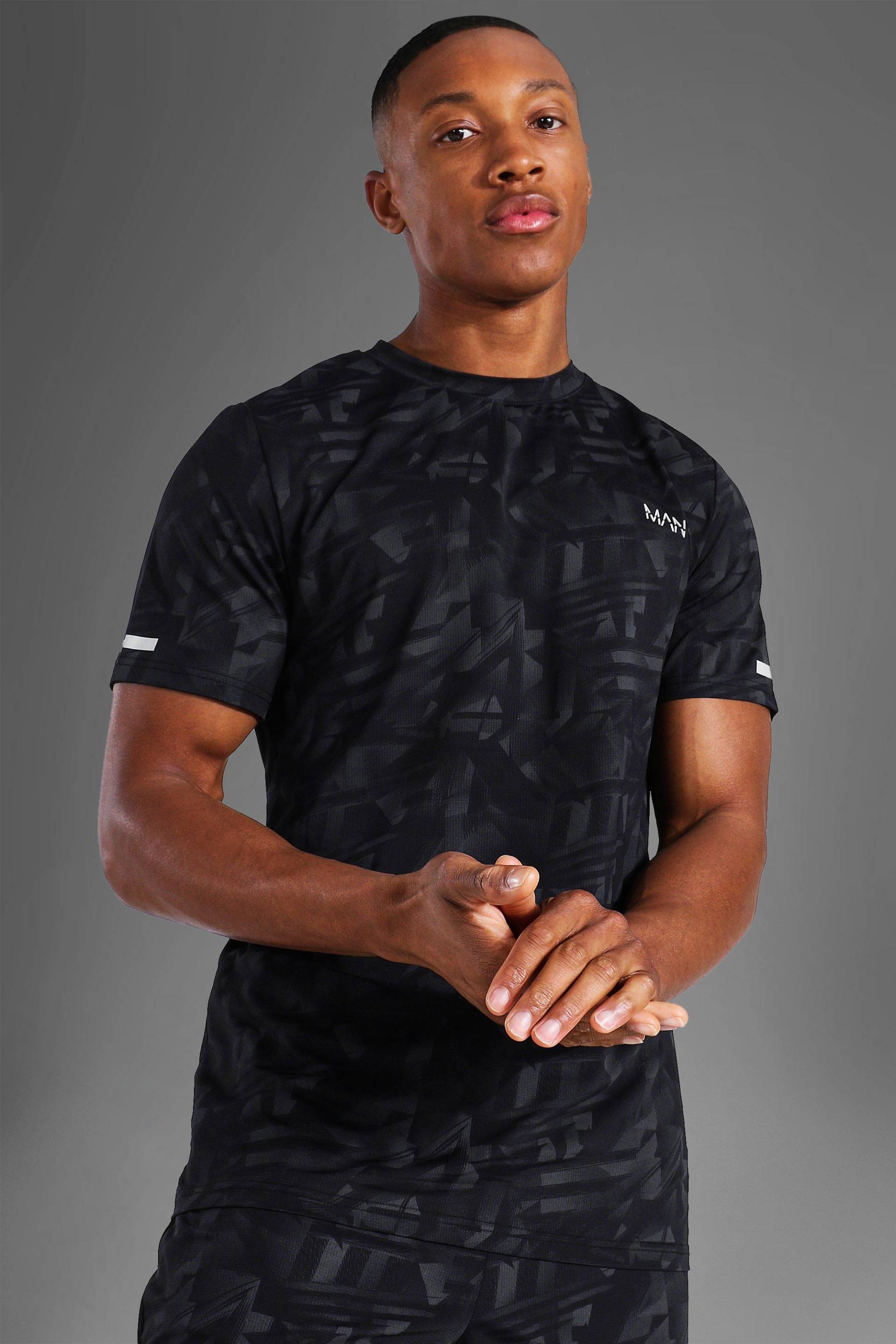 Man Active T-Shirt mit abstraktem Print - Schwarz - 2XL, Schwarz von boohooman