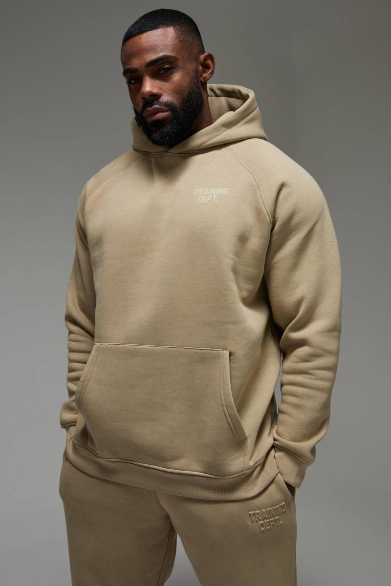 Man Active Training Dept Oversize Hoodie - Taupe - L, Taupe von boohooman