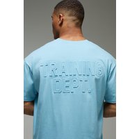 Man Active Training Dept Oversized Embossed T-shirt & Short Set - Blau - 4XL, Blau von boohooman