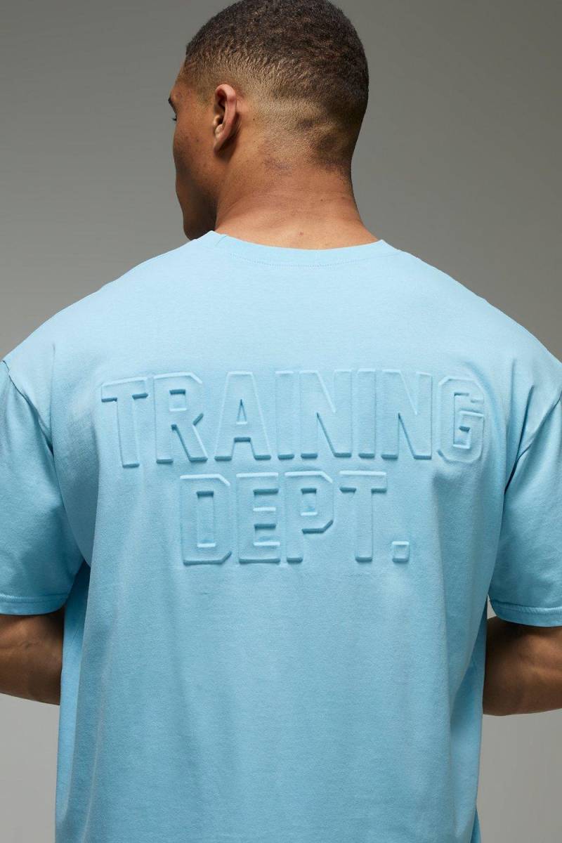 Man Active Training Dept Oversized Embossed T-shirt & Short Set - Blau - M, Blau von boohooman