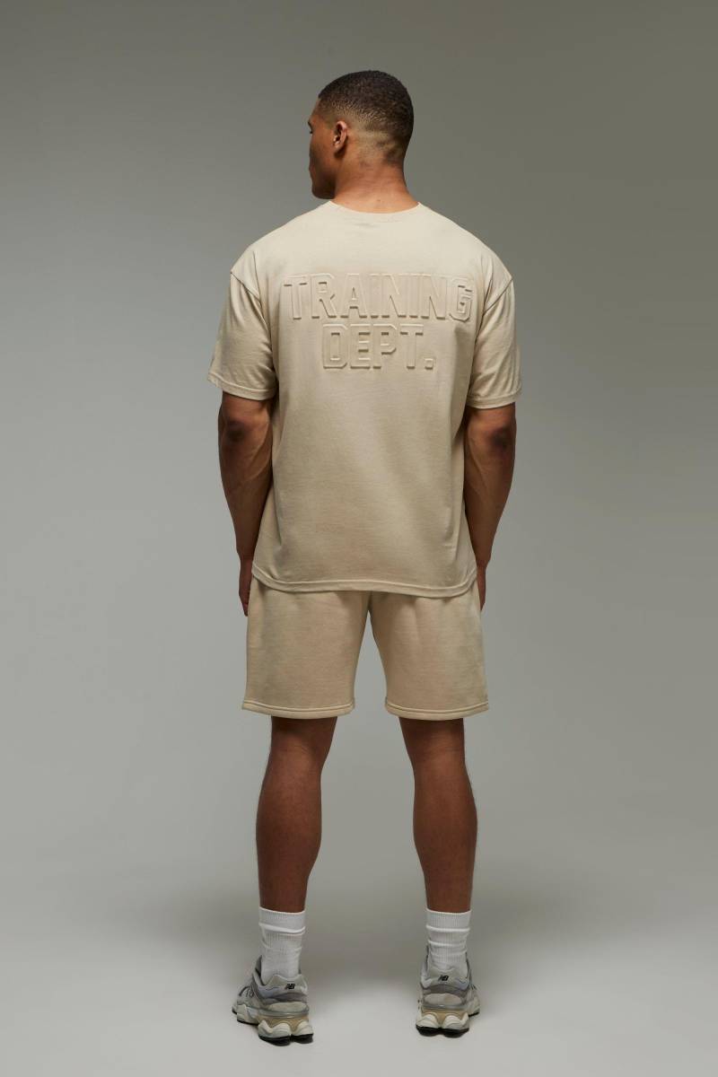 Man Active Training Dept Oversize T-Shirt & Shorts - Taupe - 4XL, Taupe von boohooman