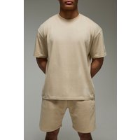 Man Active Training Dept Oversize T-Shirt & Shorts - Taupe - XS, Taupe von boohooman