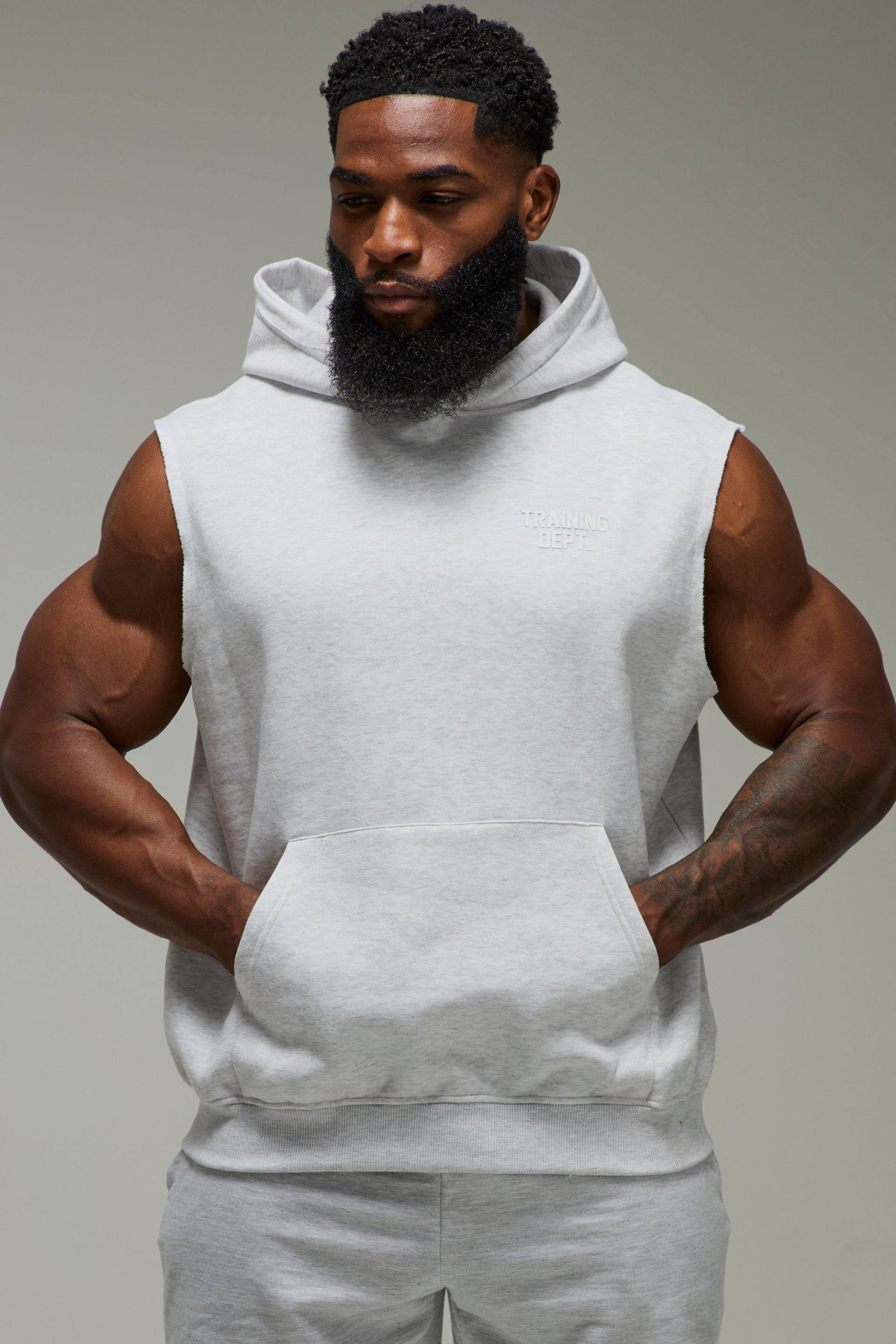 Man Active Training Dept ärmelloser Hoodie - Grau - L, Grau von boohooman