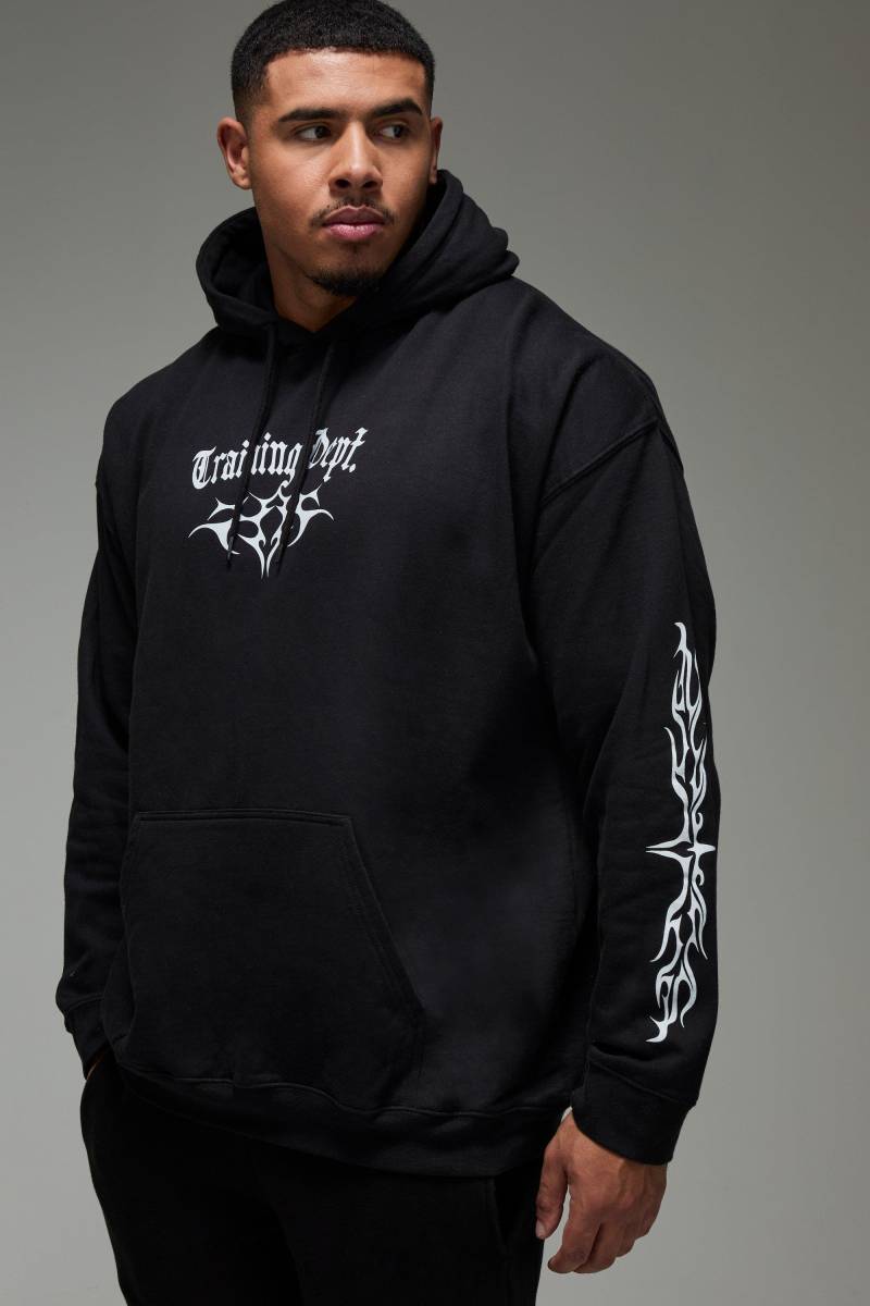 Man Active Training Dept. Oversize Hoodie mit Totenkopf-Print - Schwarz - XS, Schwarz von boohooman