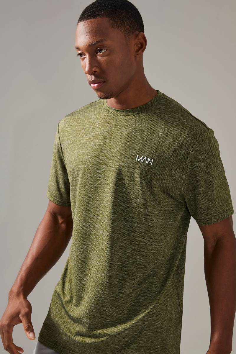 Man Active meliertes T-Shirt - Khaki - XS, Khaki Man Active meliertes T-Shirt - Khaki - XS, Khaki von boohooman