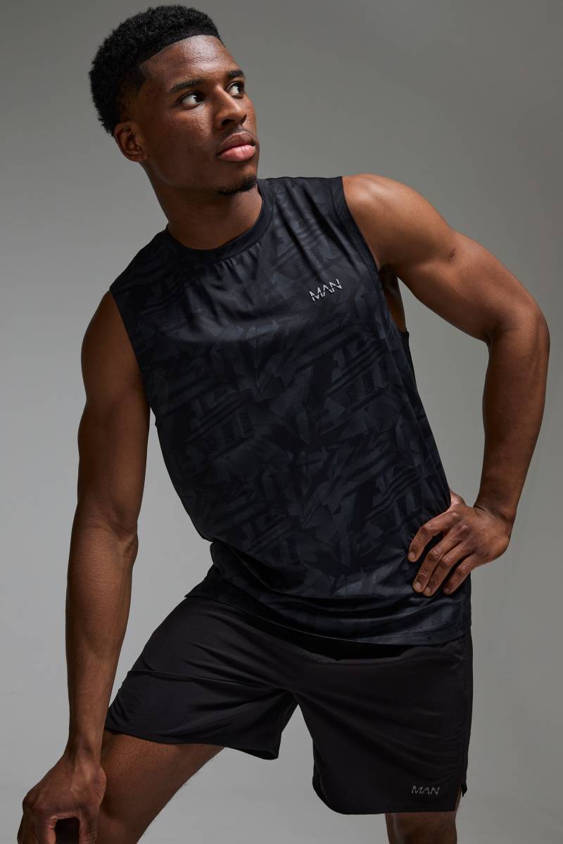 Man Active vesttop mit abstraktem Print - Schwarz - XS, Schwarz Man Active vesttop mit abstraktem Print - Schwarz - XS, Schwarz von boohooman