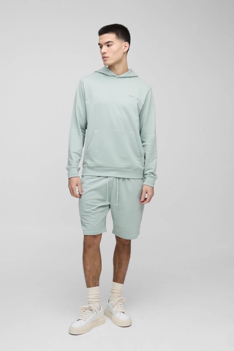 Man Basic Hoodie und lockere Jersey-Shorts - Grün - XL, Grün von boohooman